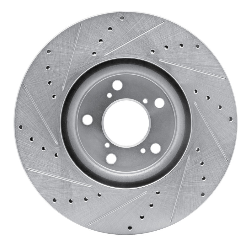 Acura ZDX Brake Rotor (1) - Front Right - R1 Concepts - Drilled & Slotted - Silver - `07-`20